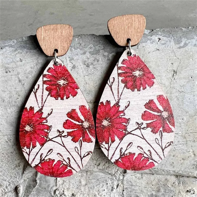 Red Plum Blossom Wood Teardrop Earrings made by Zulily