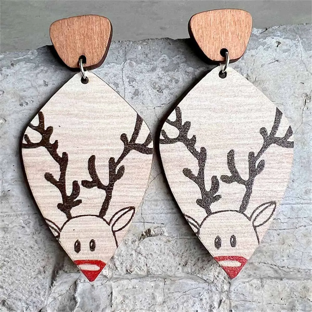Wood & Silvertone Reindeer Rhombus Drop Earring sold by Zulily