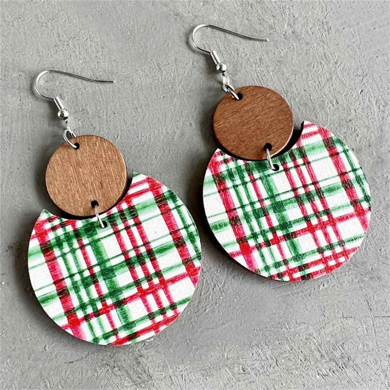 Brown & Red Plaid Double-Disc Wood Drop Earrings made by Zulily