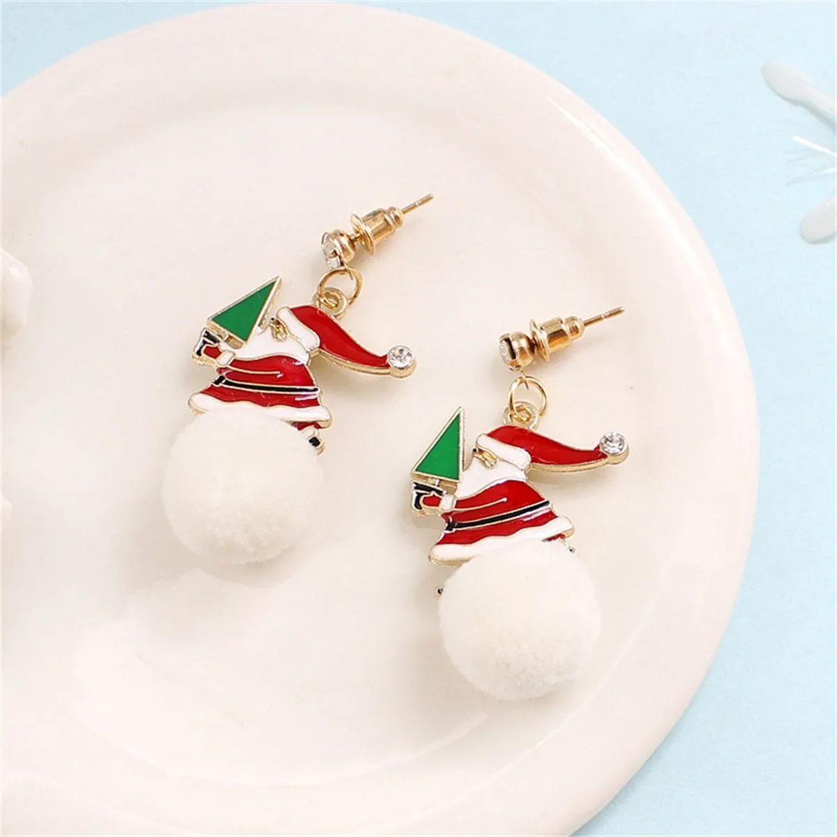 Cubic Zirconia & Red Santa Tree Pom-Pom Drop Earrings sold by Zulily product image thumbnail 2