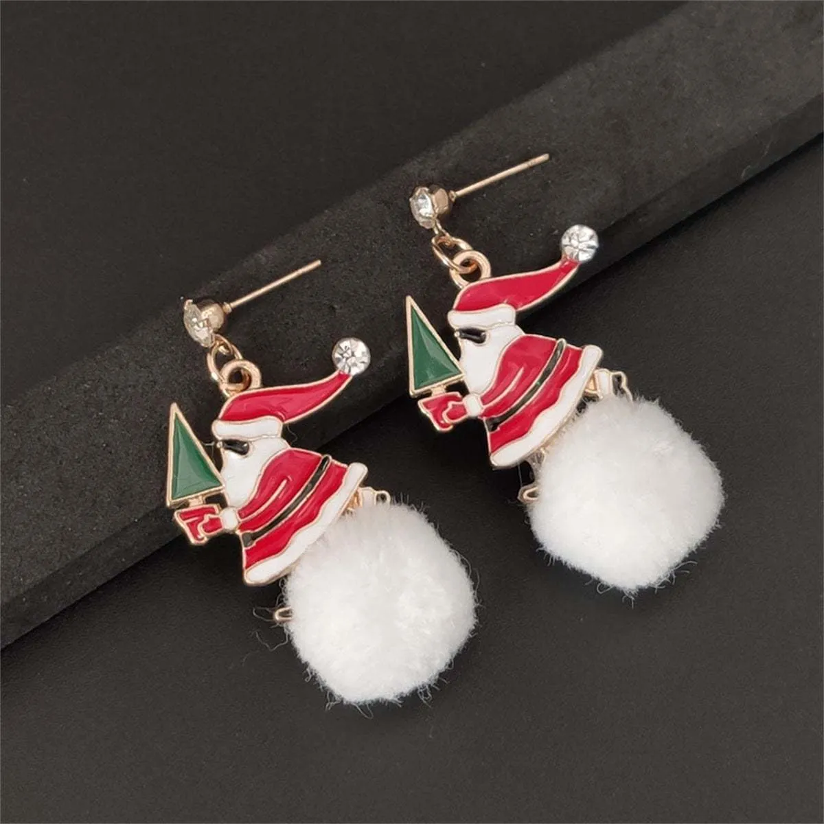 Cubic Zirconia & Red Santa Tree Pom-Pom Drop Earrings sold by Zulily product image thumbnail 3