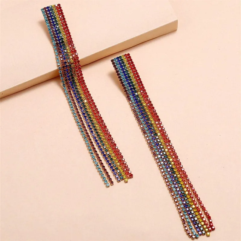 Cubic Zirconia & Goldtone Rainbow Stripe Drop Earrings made by Zulily