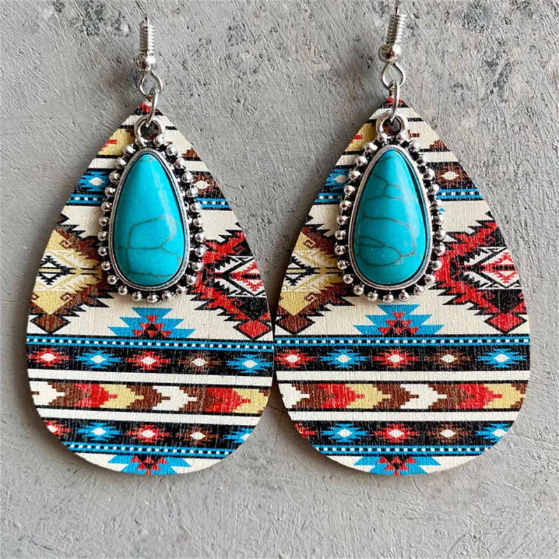 Turquoise & Red Wood Geometric Teardrop Earrings made by Zulily