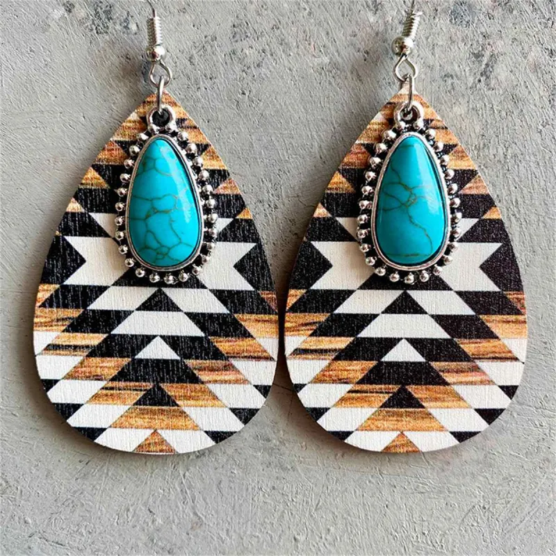 Turquoise & Brown Wood Geometric Lake Teardrop Earrings made by Zulily