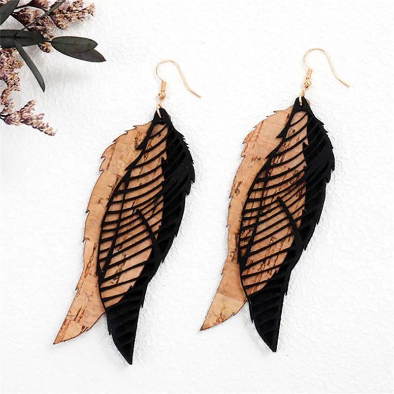 Black Polymer Clay & Goldtone Leaves Drop Earrings made by Zulily