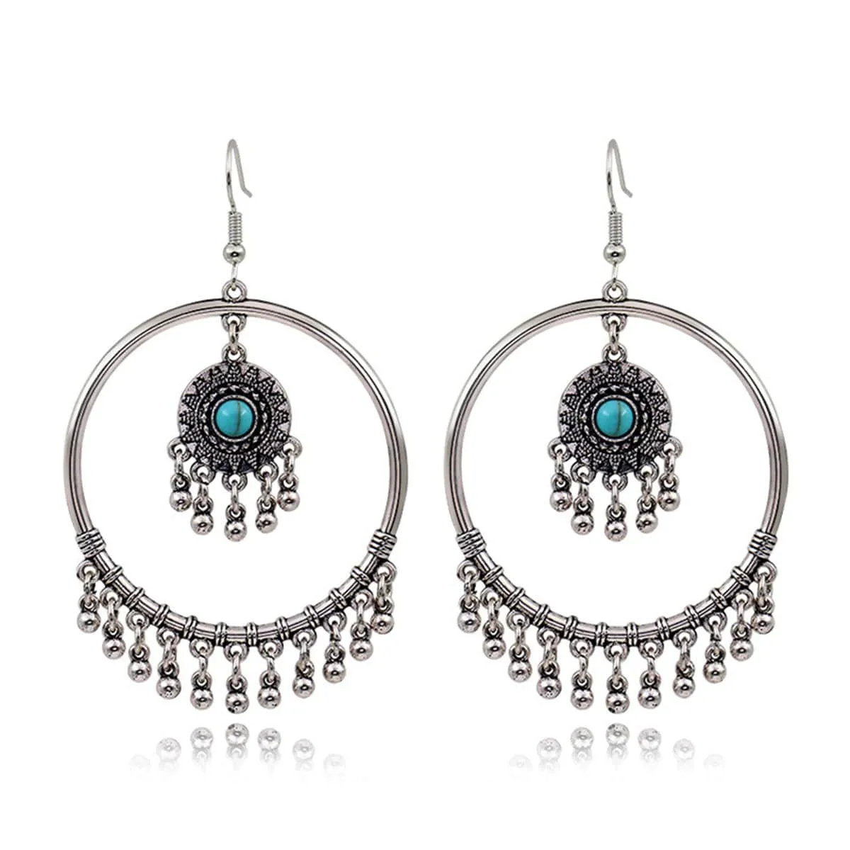 Turquoise & Silvertone Big Circle Drop Earrings sold by Zulily product image thumbnail 3