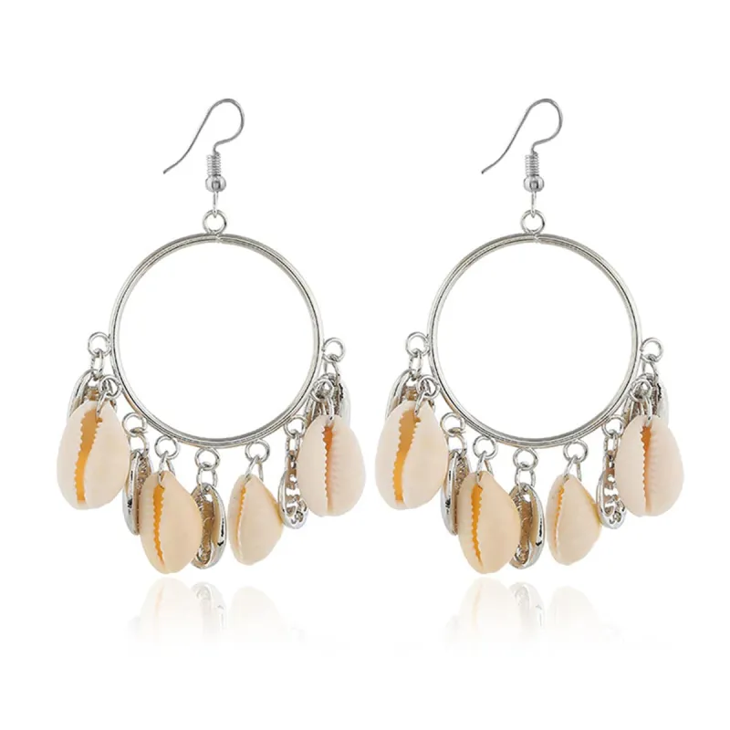 Shell & Silvertone Circle Tassel Hoop Earrings made by Zulily