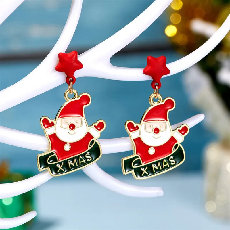 Red Enamel & Goldtone 'Xmas' Santa Drop Earrings made by Zulily