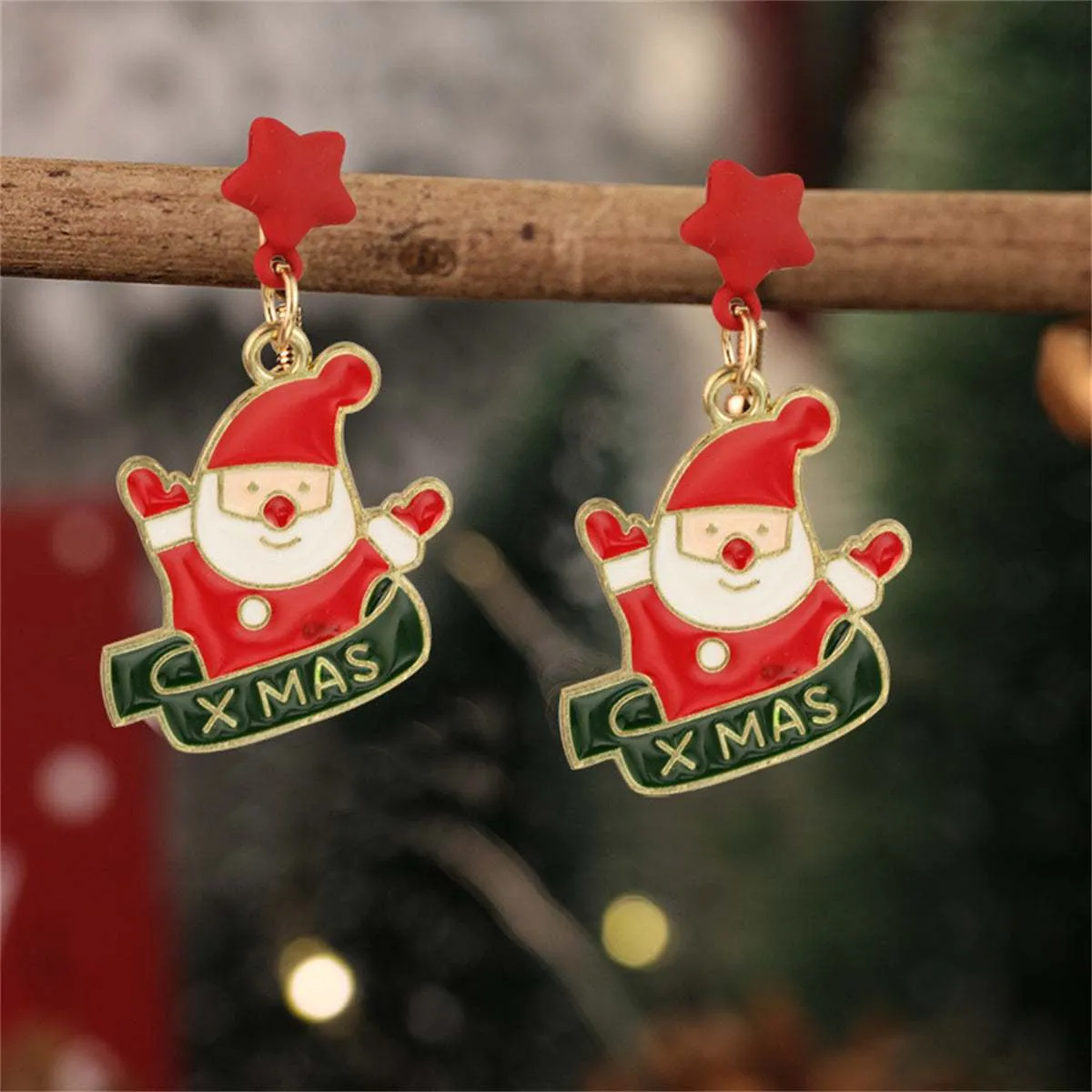 Red Enamel & Goldtone 'Xmas' Santa Drop Earrings sold by Zulily product image thumbnail 2