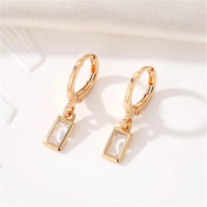 White Crystal & Goldtone Rectangle Huggie Earrings made by Zulily