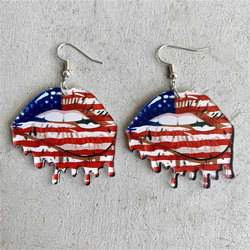 Red Acrylic & Silvertone American Flag Lips Drop Earrings made by Zulily