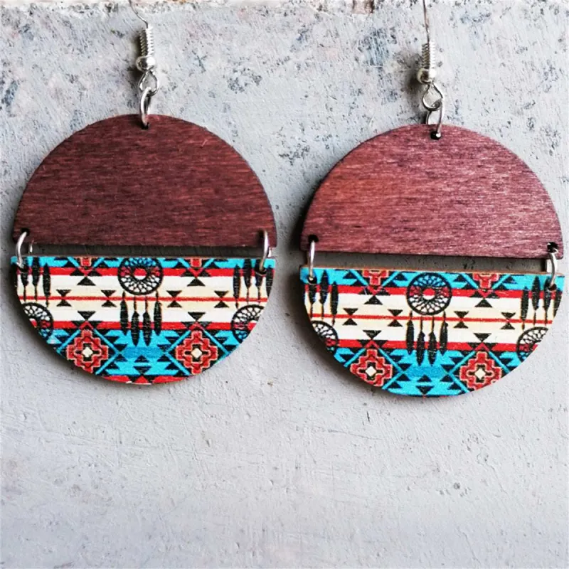 Blue Multicolor Wood & Silvertone Geometric Round Drop Earrings made by Zulily