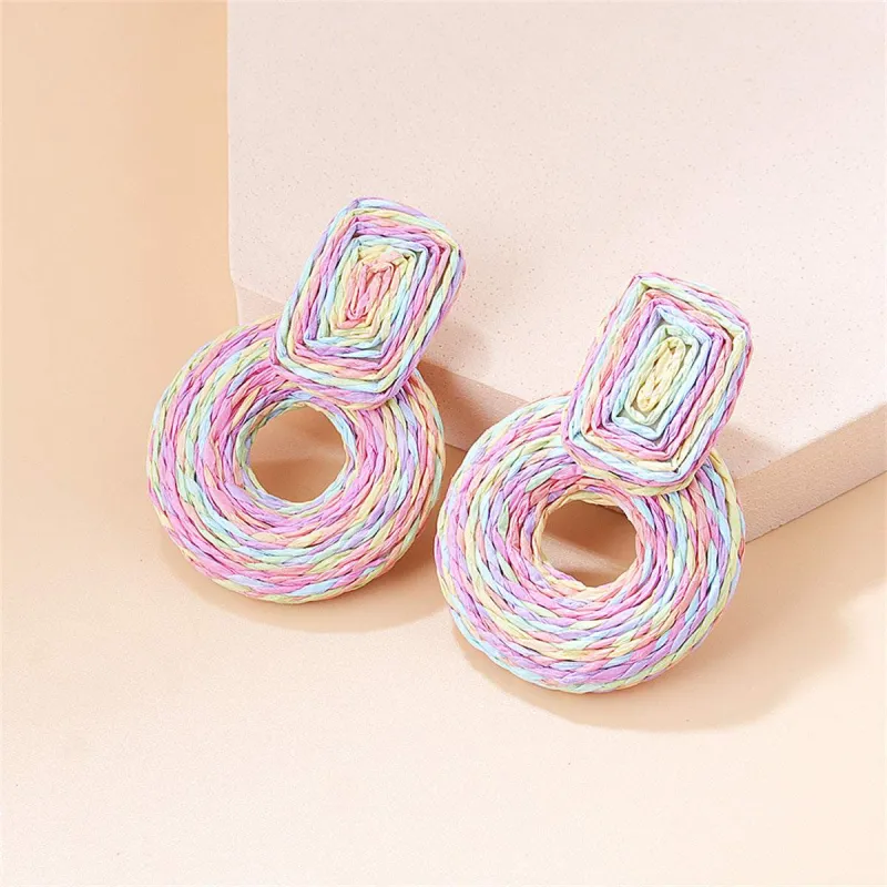 Pink & Blue Raffia Geo Drop Earrings made by Zulily