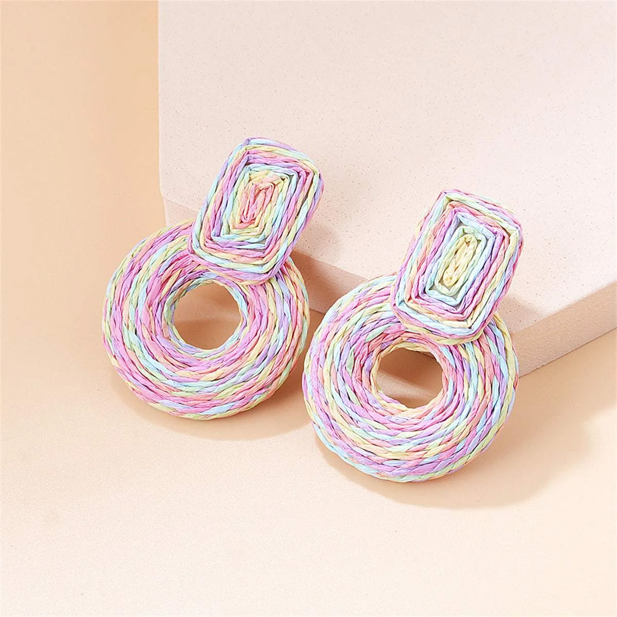 Pink & Blue Raffia Geo Drop Earrings sold by Zulily