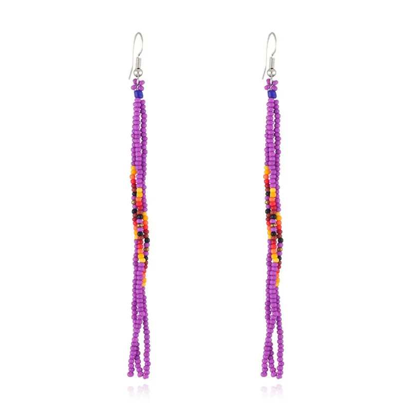 Purple Howlite & Silvertone Tassel Drop Earrings made by Zulily