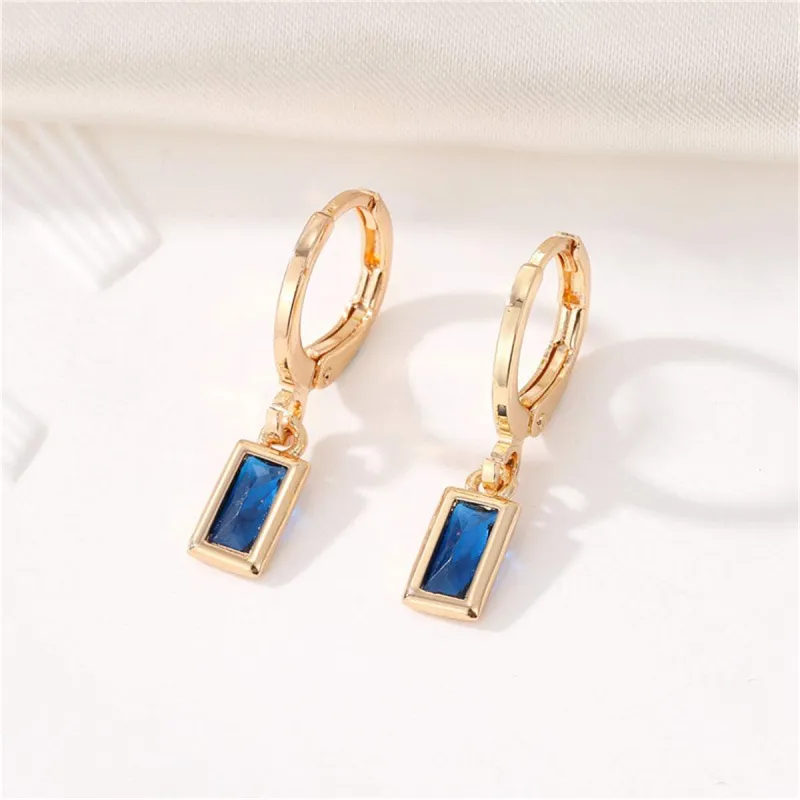 Blue Crystal & Goldtone Rectangle Huggie Earrings made by Zulily