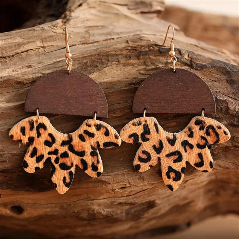 Brown Wood & Orange Polystyrene Goldtone Leopard Floral Drop Earrings made by Zulily