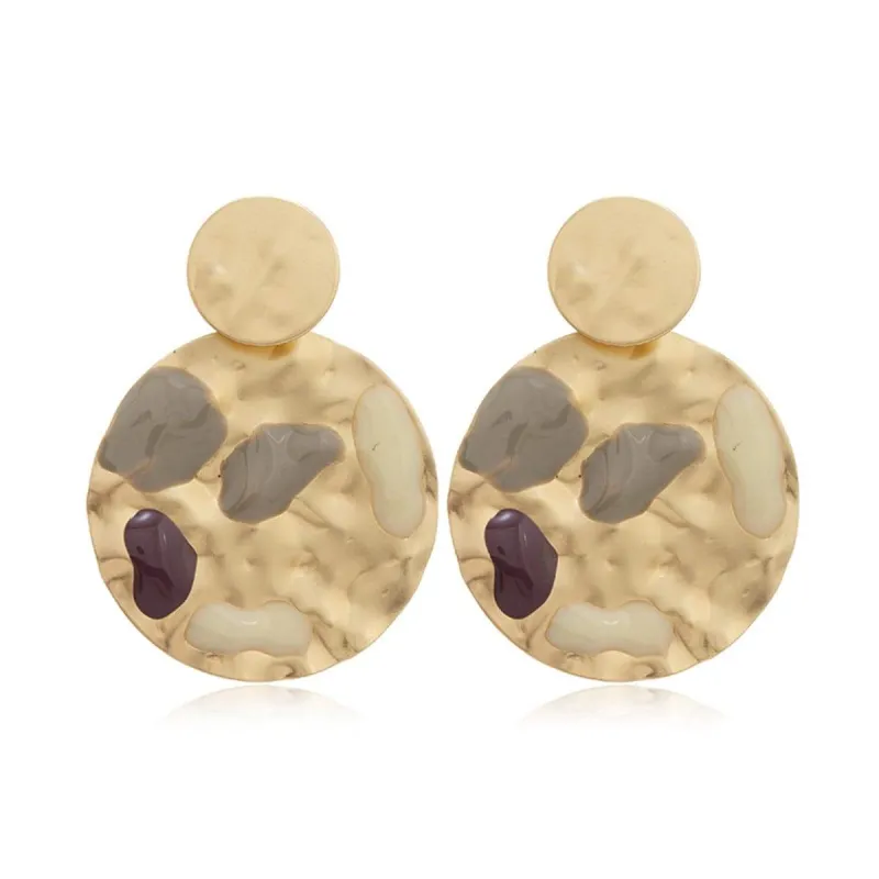 Taupe Enamel & Goldtone Textured Round Drop Earrings made by Zulily