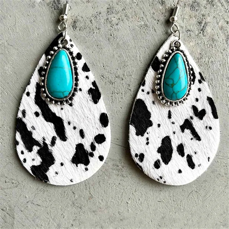 White Polystyrene & Turquoise Leopard Drop Earrings made by Zulily