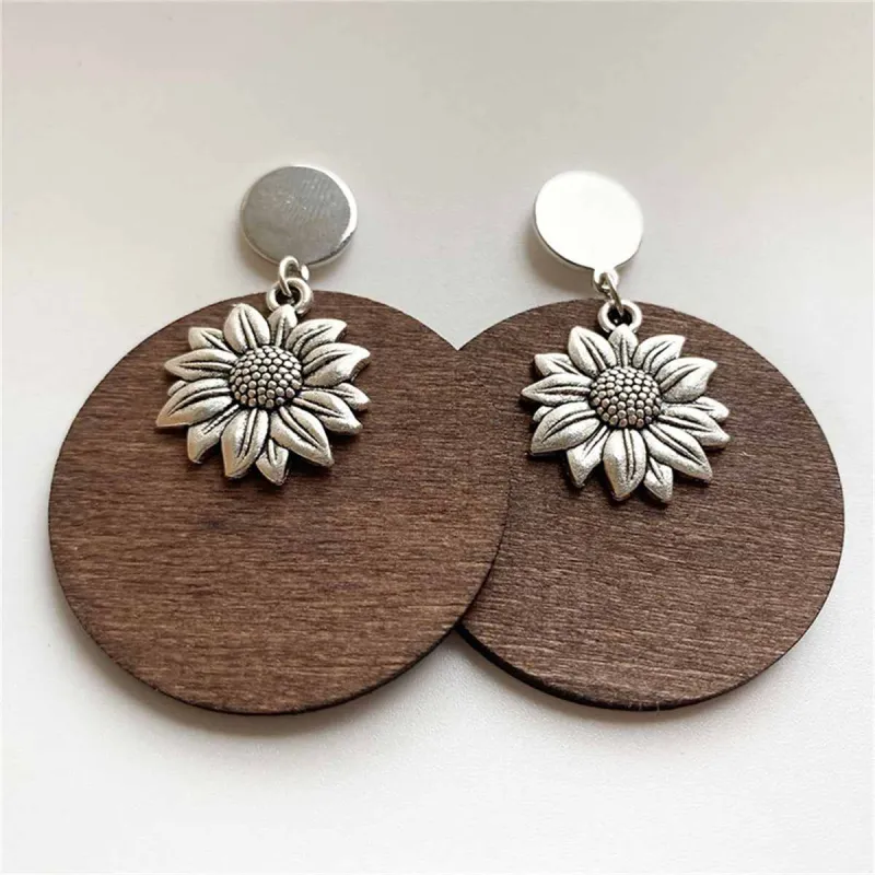Wood & Silvertone Sunflower Drop Earrings made by Zulily