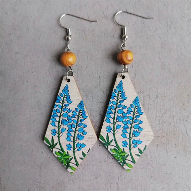 Blue Multicolor Wood & Silvertone Lavender Rhombus Drop Earrings made by Zulily