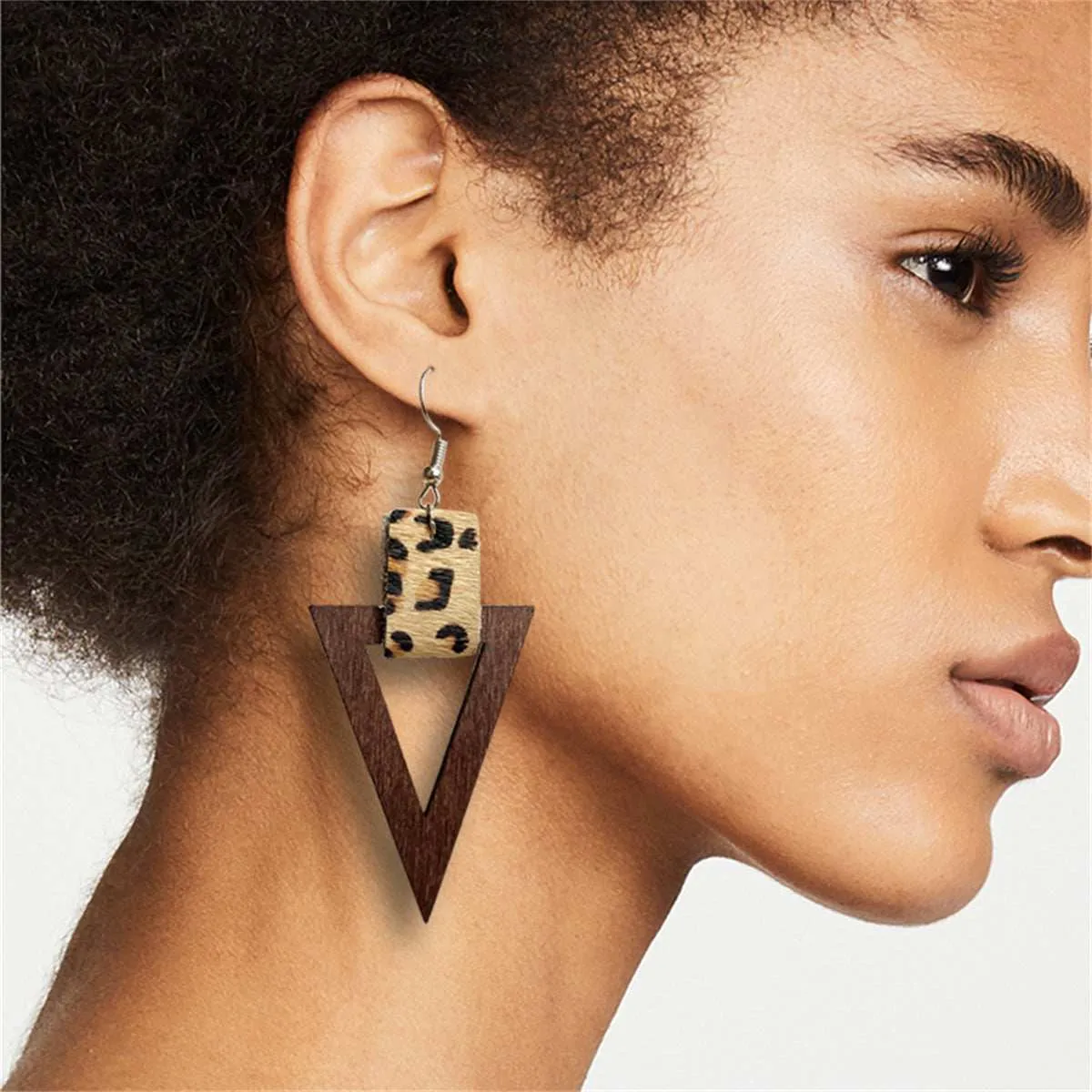 Brown Wood Leopard Triangle Drop Earrings sold by Zulily product image thumbnail 3