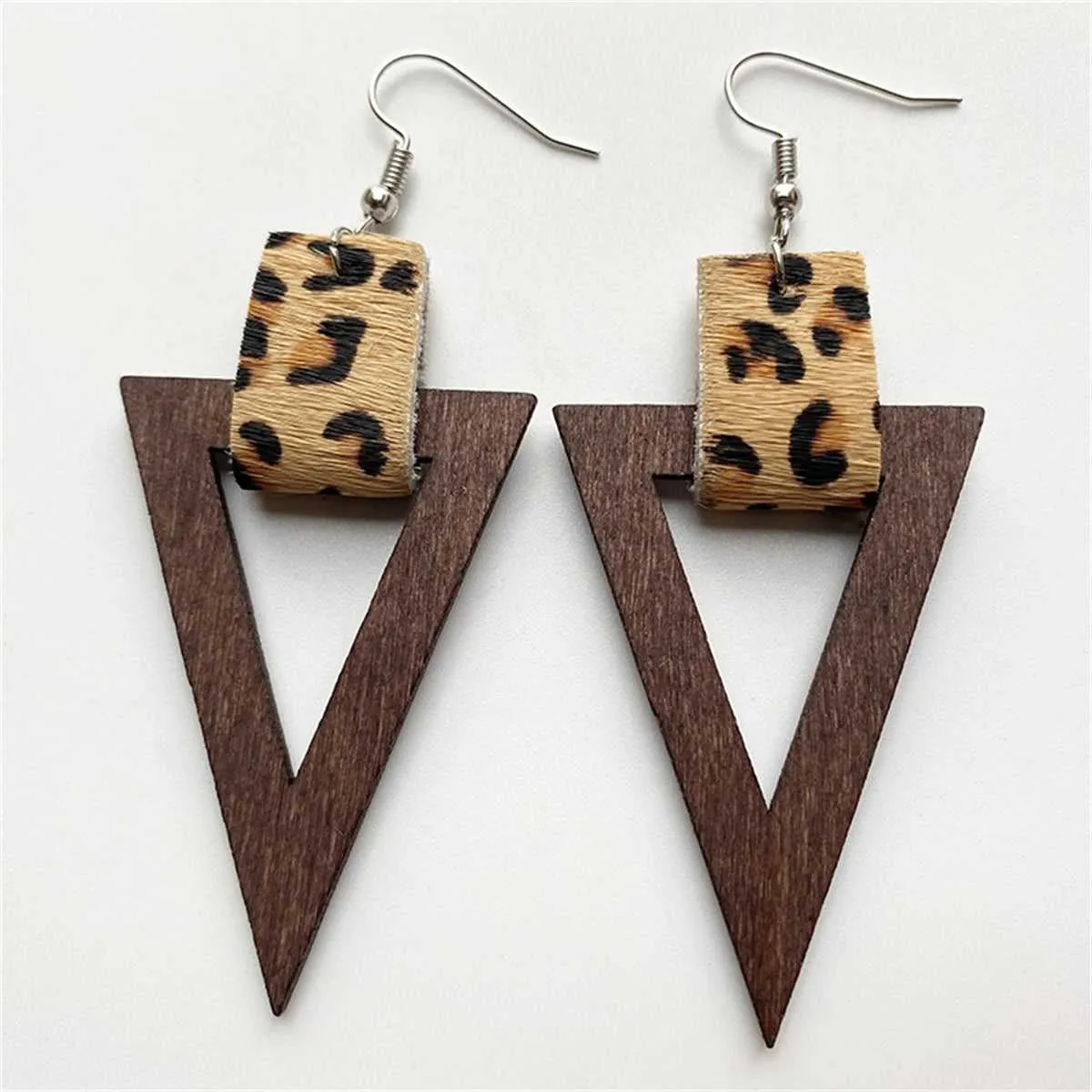 Brown Wood Leopard Triangle Drop Earrings sold by Zulily product image thumbnail 2