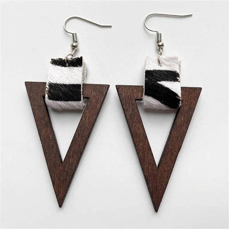 Brown Wood & Polystyrene Silvertone Zebra Triangle Drop Earrings made by Zulily