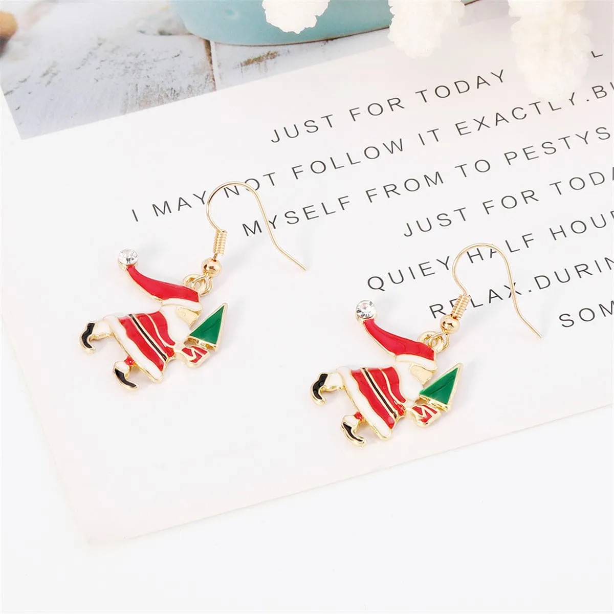 Red Enamel & Cubic Zirconia Santa & Tree Drop Earrings sold by Zulily product image thumbnail 2