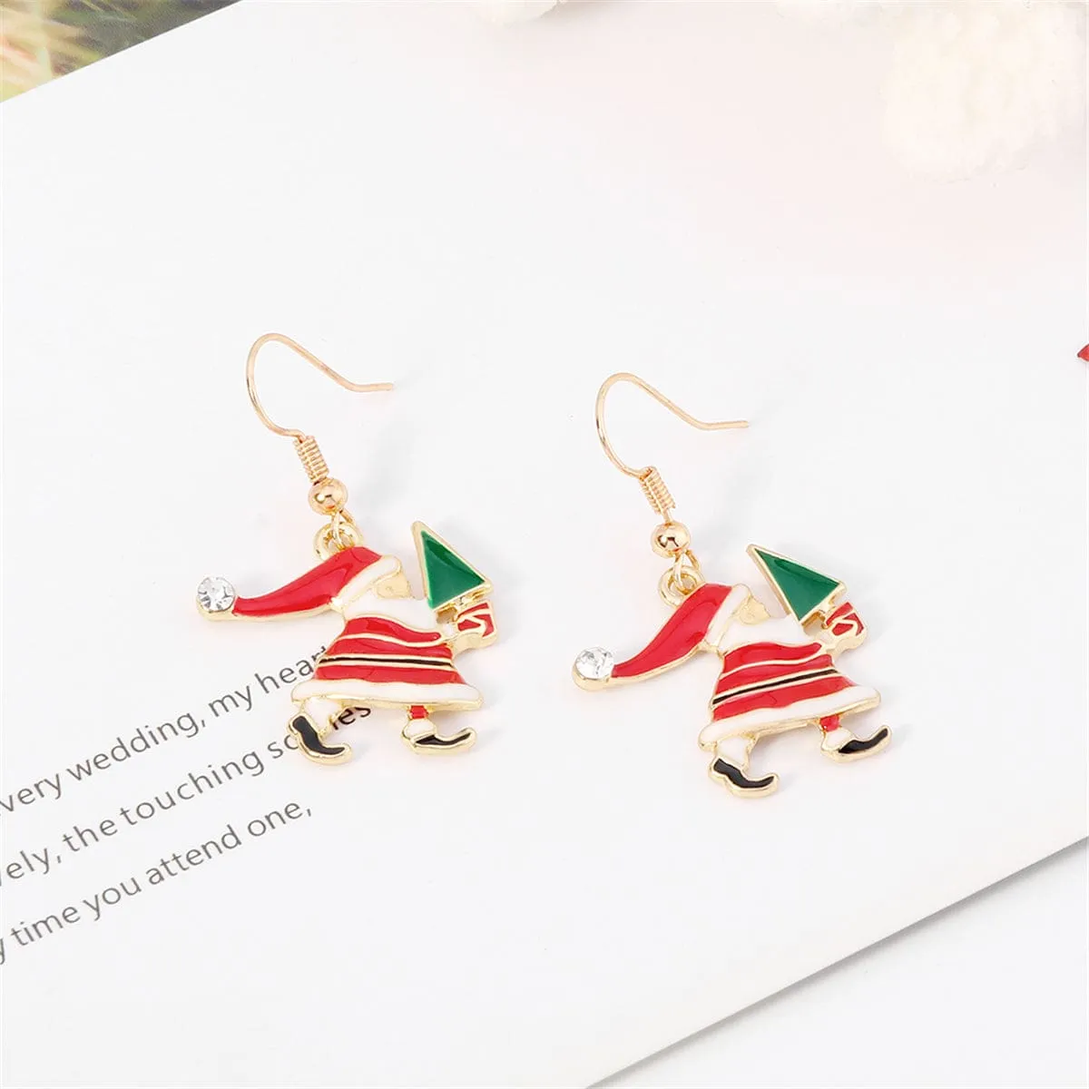 Red Enamel & Cubic Zirconia Santa & Tree Drop Earrings sold by Zulily product image thumbnail 3