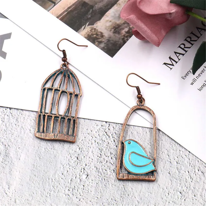 Blue Enamel & Goldtone Birdcage Drop Earrings made by Zulily