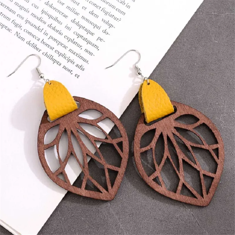 Yellow Polystyrene & Wood Silvertone Leaf Drop Earrings made by Zulily