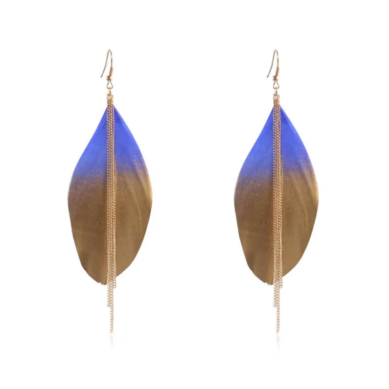 Blue Feather & Goldtone Tassel Drop Earrings made by Zulily