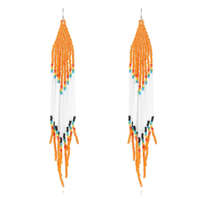 Orange & White Tassel Beaded Drop Earrings made by Zulily