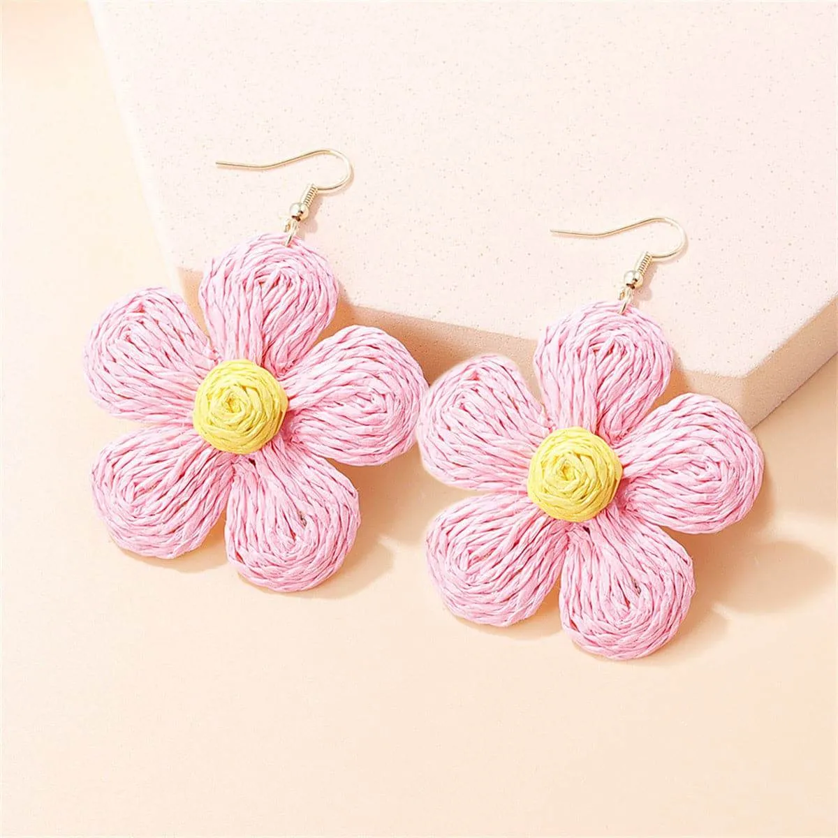 Pink Raffia & Goldtone Flower Drop Earrings sold by Zulily