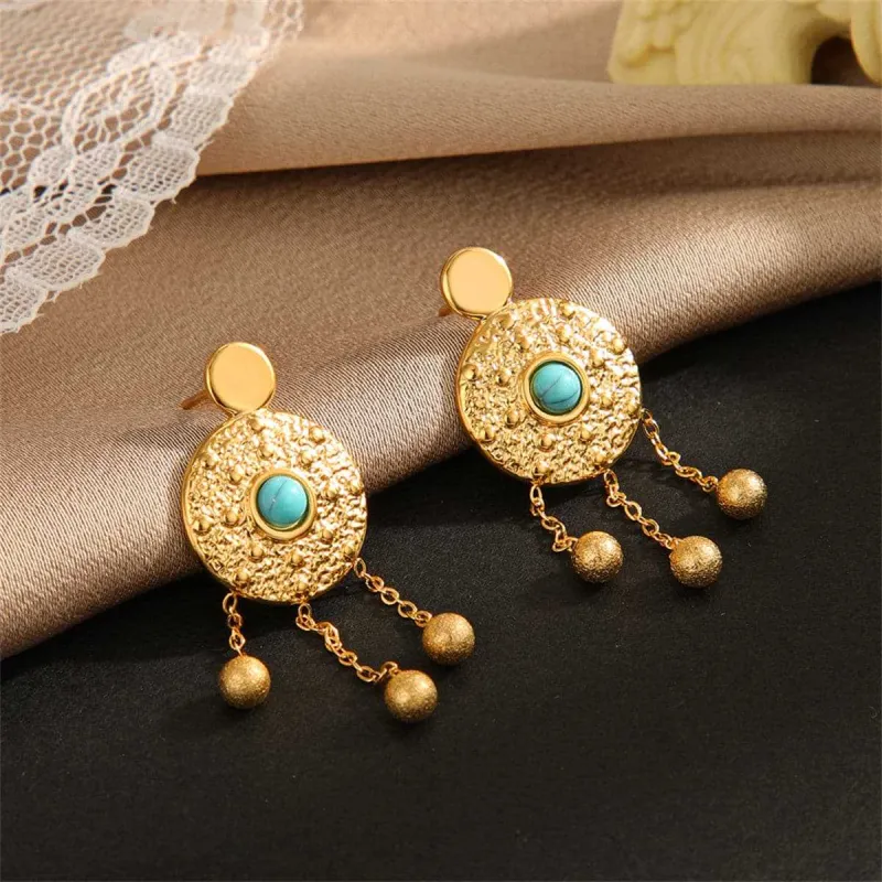 Turquoise & Goldtone Medallion Drop Earrings made by Zulily