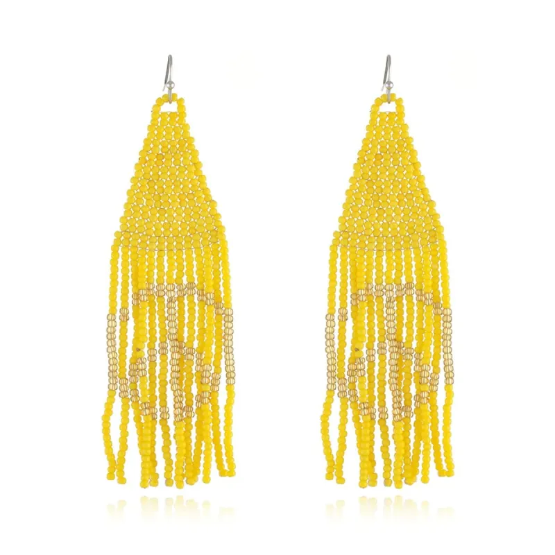 Yellow & Champagne Peace Sign Beaded Drop Earrings made by Zulily