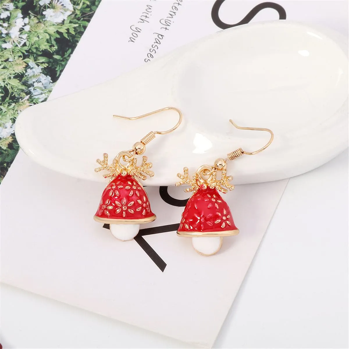 Red Enamel & Goldtone Antler Bell Drop Earrings sold by Zulily product image thumbnail 3