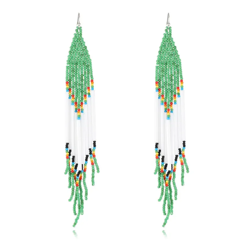 Green & White Tassel Beaded Drop Earrings made by Zulily