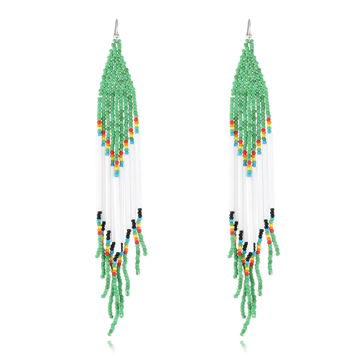 Green & White Tassel Beaded Drop Earrings sold by Zulily