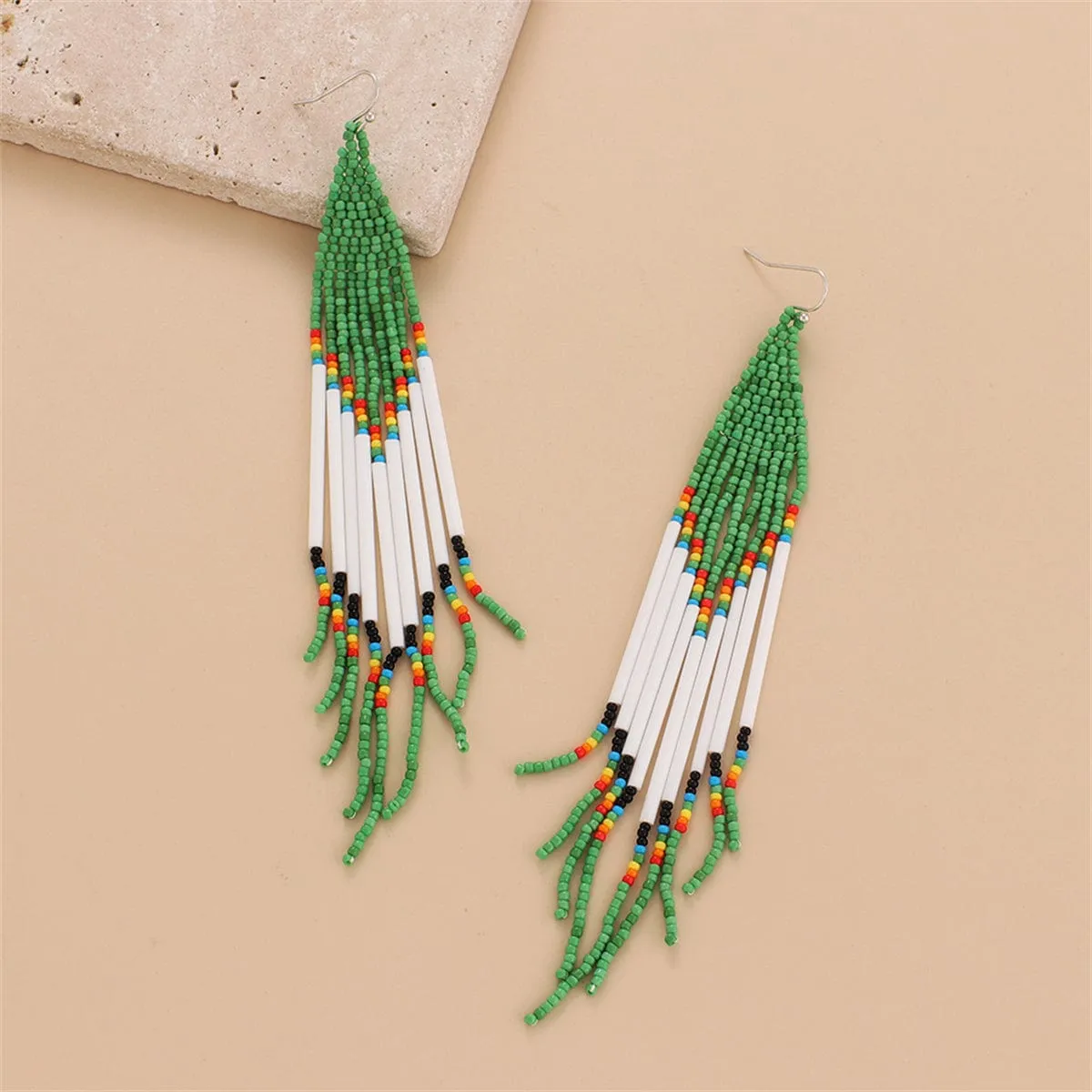 Green & White Tassel Beaded Drop Earrings sold by Zulily product image thumbnail 2