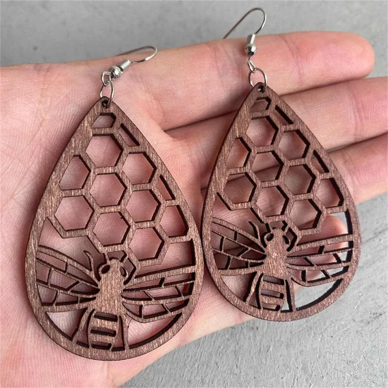 Wood & Silvertone Honeycomb Bee Teardrop Earrings made by Zulily