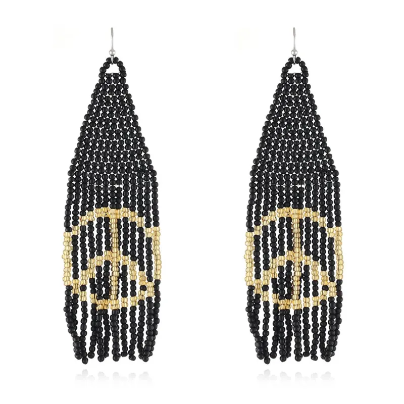 Black & Champagne Peace Sign Beaded Drop Earrings made by Zulily