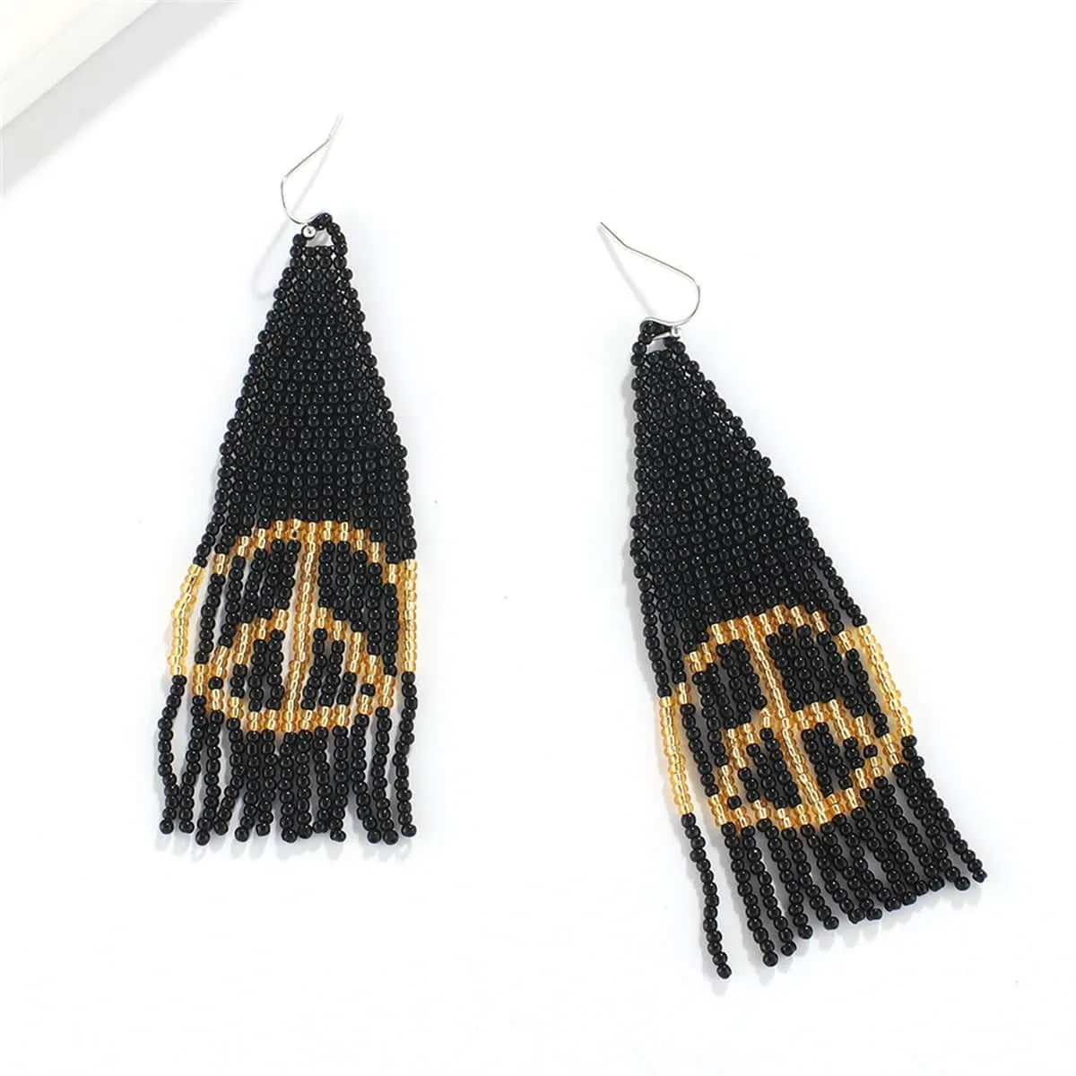 Black & Champagne Peace Sign Beaded Drop Earrings sold by Zulily product image thumbnail 2