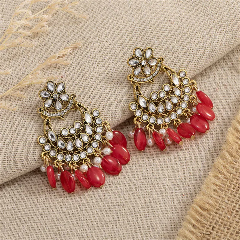 Red Resin & Crystal Cubic Zirconia Goldtone Floral Tassel Drop Earrings made by Zulily