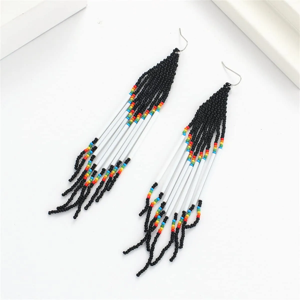 Black & White Tassel Beaded Drop Earrings sold by Zulily product image thumbnail 2