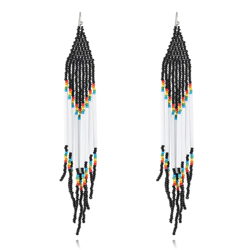 Black & White Tassel Beaded Drop Earrings made by Zulily