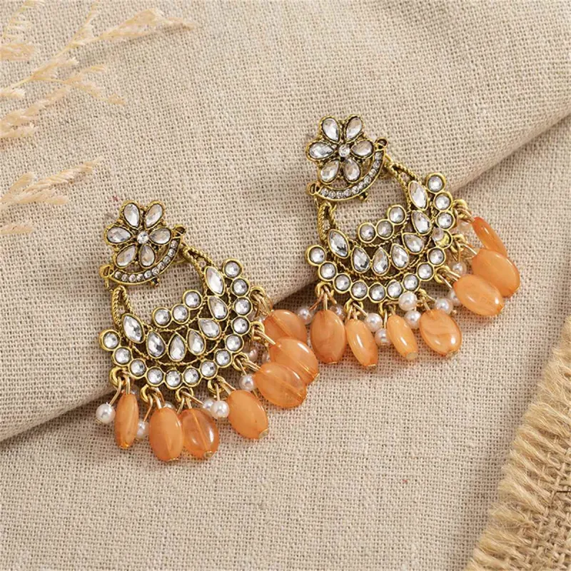 Orange Resin & Crystal Cubic Zirconia Goldtone Floral Tassel Drop Earrings made by Zulily