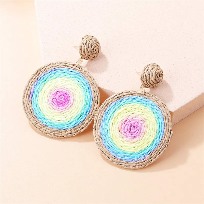 Blue & Pink Raffia Round Drop Earrings made by Zulily
