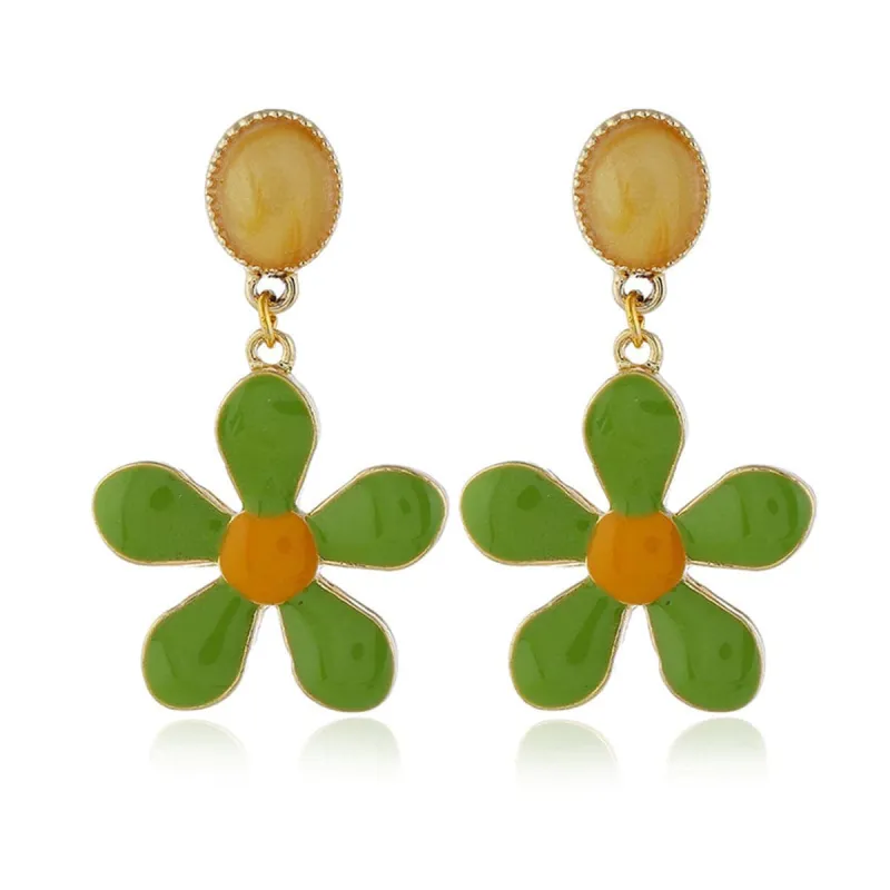 Green Enamel & Goldtone Flower Drop Earrings made by Zulily